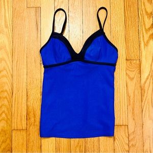 Athleta Tankini Top Colorblock Black Caspian Blue XS